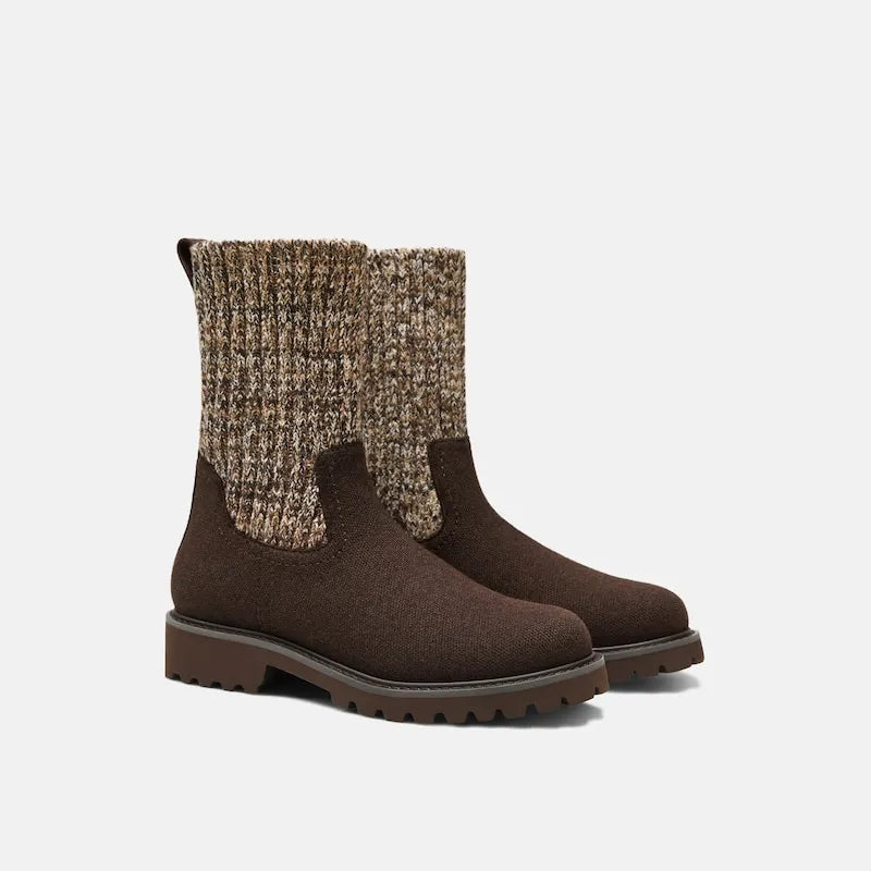 Round-Toe Wool Ankle Sock Boots(Fiona)